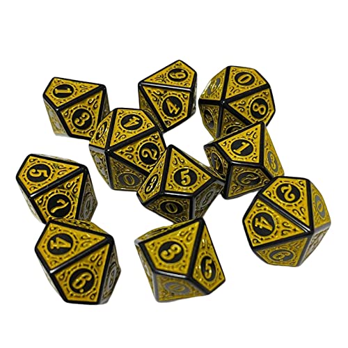 Perfeclan 10 Stück mehrseitige Würfel, Acryl-D10-Würfel, Polyeder-Würfel-Set für RPG, GELB von Perfeclan