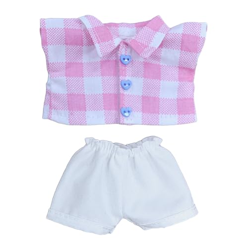 Perfeclan 2X Fashion Dolls Hemd und Hose Outfits Zubehör, Miniatur-Kleidung handgefertigte Kleidung für 17cm Jungen Puppen Kindergeschenke, Rosa Gitter von Perfeclan