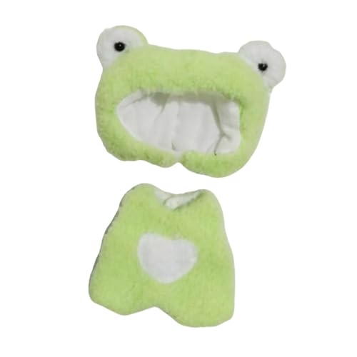 Perfeclan 2X Puppen-Overall und Hut-Kostüm-Accessoires für 15–17 cm große Mädchenpuppen, Jungenpuppen, Thanksgiving-Geschenk, Grüner Frosch von Perfeclan