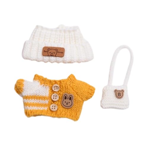 Perfeclan 3X Puppenkleidung Outifits Kleidert weich abnehmbar handgefertigtes Kostüm Girl Doll Kleidung Kleidung, Hut und Tasche für 5,91inch Puppe, Gelb von Perfeclan