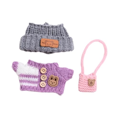 Perfeclan 3X Puppenkleidung Outifits Kleidert weich abnehmbar handgefertigtes Kostüm Girl Doll Kleidung Kleidung, Hut und Tasche für 5,91inch Puppe, Violett von Perfeclan