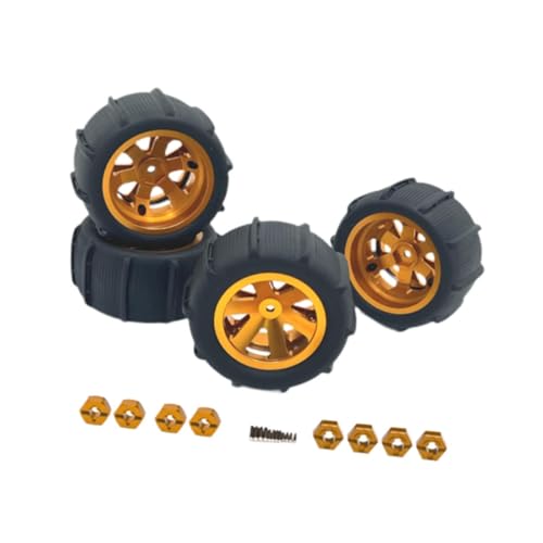 Perfeclan 4 Stück RC-Autoräder und Reifen, Gummireifen, robuste RC-Crawler-Autoreifen für 1/12 1/14 1/16 1/18 RC-Truck-Zubehör, Hobby-Auto, Gold von Perfeclan