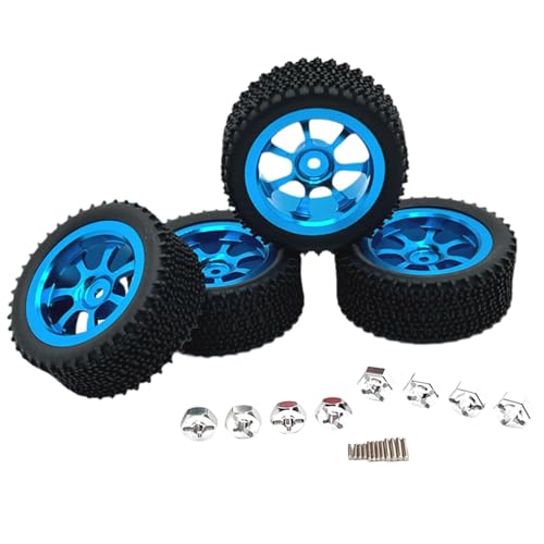 Perfeclan 4 Stück RC-Räder und Reifen, RC-Crawler-Autoreifen, RC-Zubehör, RC-Teil ersetzen für Wltoys 1/14 RC-Auto, DIY-Zubehör, Modell-LKW, Blau von Perfeclan