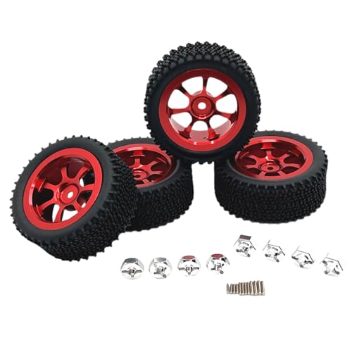 Perfeclan 4 Stück RC-Räder und Reifen, RC-Crawler-Autoreifen, RC-Zubehör, RC-Teil ersetzen für Wltoys 1/14 RC-Auto, DIY-Zubehör, Modell-LKW, Rot von Perfeclan