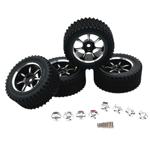 Perfeclan 4 Stück RC-Räder und Reifen, RC-Crawler-Autoreifen, RC-Zubehör, RC-Teil ersetzen für Wltoys 1/14 RC-Auto, DIY-Zubehör, Modell-LKW, Schwarz von Perfeclan