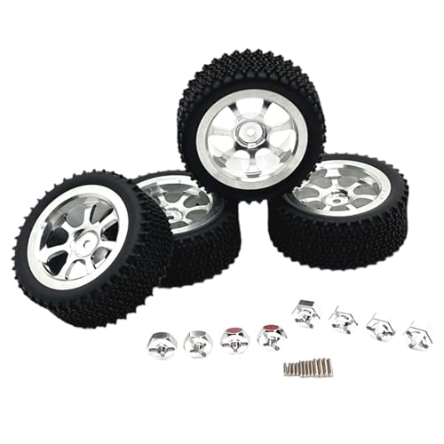 Perfeclan 4 Stück RC-Räder und Reifen, RC-Crawler-Autoreifen, RC-Zubehör, RC-Teil ersetzen für Wltoys 1/14 RC-Auto, DIY-Zubehör, Modell-LKW, Silbrig von Perfeclan