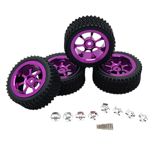 Perfeclan 4 Stück RC-Räder und Reifen, RC-Crawler-Autoreifen, RC-Zubehör, RC-Teil ersetzen für Wltoys 1/14 RC-Auto, DIY-Zubehör, Modell-LKW, Violett von Perfeclan