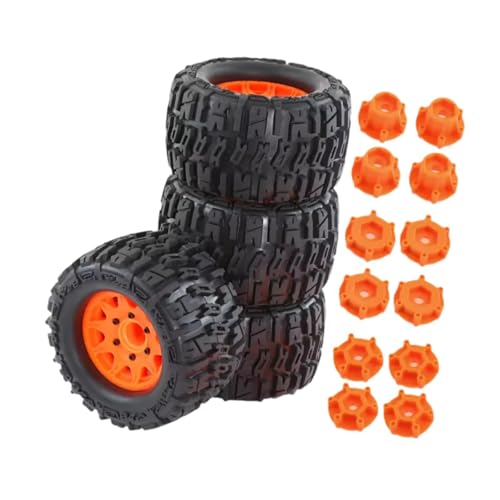 Perfeclan 4X RC-Reifen-Reifen, 125 mm Durchmesser, Verschleißfestigkeit, Radreifen-Set, Ersatzteile fürfür 1:10 RC-Car-Crawler-Zubehör, Orange von Perfeclan