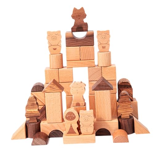 Perfeclan 50 Stück Holzbausteine 3D-Formen Frühpädagogisches Spielzeug, Konstruktionsspielzeug Geometrische Körper für Urlaub, Vorschule von Perfeclan