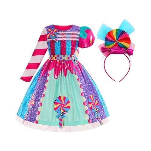 Perfeclan Bonbonkleid für kleine Mädchen, Lutscherkleid, bunt, kurz- und langärmelig, Prinzessinnenkleid, Regenbogenkleid für Karneval, Party, Urlaub, 110 von Perfeclan