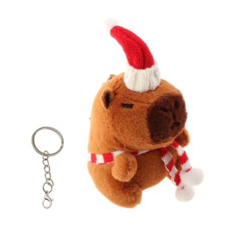 Perfeclan Capybara Plüsch-Schlüsselanhänger, Kuscheltiere, Cartoon, tragbar, Weihnachten, Capybara-Anhänger, Kinder, Jungen, Mädchen, Runder Weißer Schal von Perfeclan