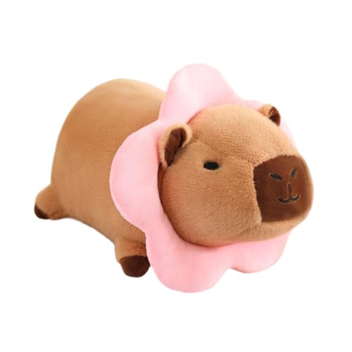 Perfeclan Capybara-Plüschpuppe, Stofftier, Plüsch, Foto-Requisiten, bequemes Cartoon-Auto, dekorative Geschenke für Erwachsene und Kinder, Partyzubehör, Pinke Blume von Perfeclan