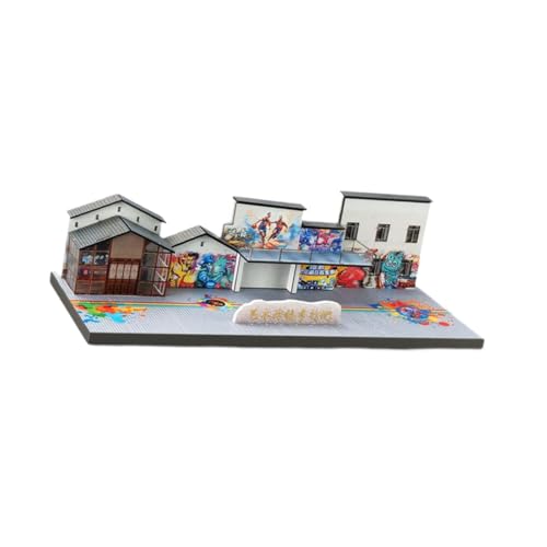 Perfeclan DIY 1/64 Graffiti Walking Street, Miniatur-Gebäudemodell-Szenenzubehör, Mikro-Landschaftsdekorationslayout von Perfeclan