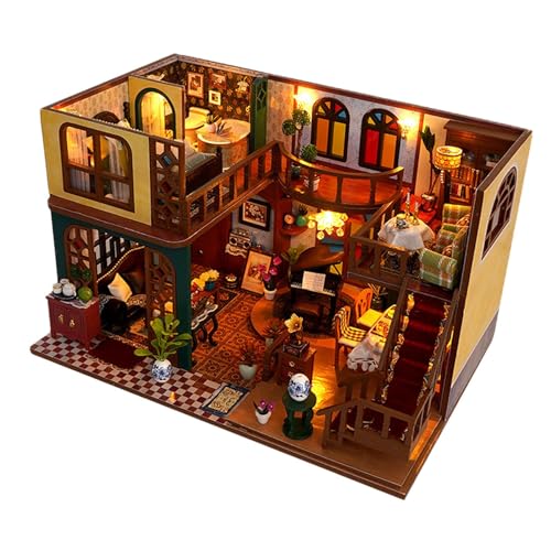 Perfeclan DIY Miniatur-Puppenhaus-Kits mit staubdichter Abdeckung, einfach zu montieren, einzigartige Geschenke, Zimmerbox, Puppenhaus-Modell für Kinder von Perfeclan