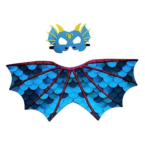 Perfeclan Dinosaurier Flügel Maske Kinder Drachen Kostüm Jungen Mädchen Geschenk Spielzeug Cosplay Drachen Maske Drachen Flügel für Nachtclub Maskerade Party, Blau von Perfeclan