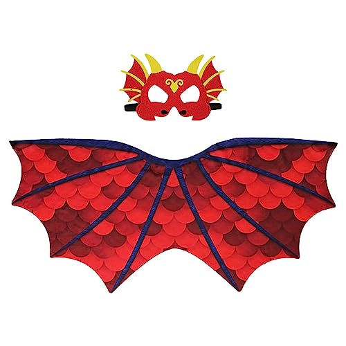 Perfeclan Dinosaurier Flügel Maske Kinder Drachen Kostüm Jungen Mädchen Geschenk Spielzeug Cosplay Drachen Maske Drachen Flügel für Nachtclub Maskerade Party, Rot von Perfeclan