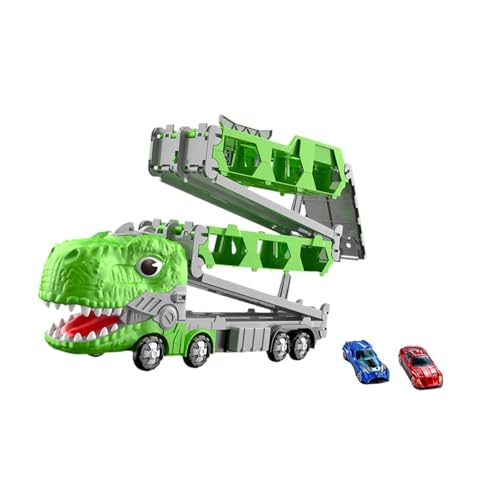 Perfeclan Dinosaurier-Transport-LKW-Träger, zusammenklappbare Dinosaurier-Auswurf-Rennstrecke, Robustes Dinosaurier-Auto-Fahrzeug-Spielset für den Vorschulalter, 2 Autos von Perfeclan