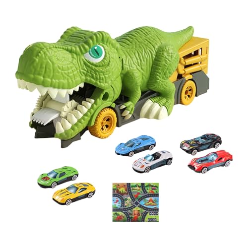 Perfeclan Dinosaurier fressende Autos, Dino-Autos, Fahrzeuge, Lernspielzeug, Aufbewahrung, mit Mini-Autos, Dinosaurierfresser-Truck für Babys, 6 Kleinwagen Und Karte von Perfeclan