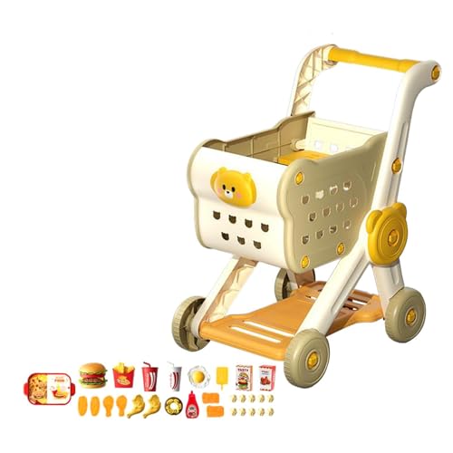 Perfeclan Einkaufswagen-Set für Kinder, Simulation, realistisches Erlernen von Einkaufsfähigkeiten, interaktiver Einkaufswagen für Kinder, Lernspielzeug, Beige von Perfeclan