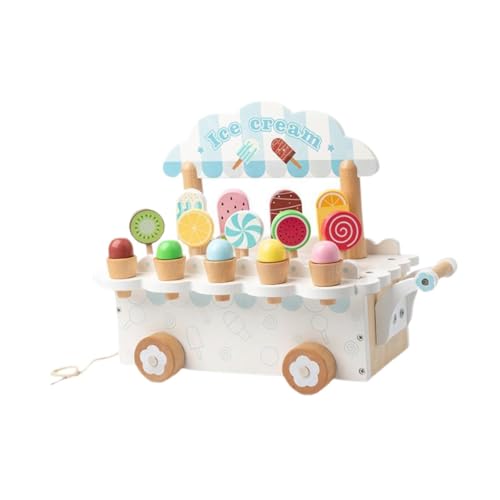 Perfeclan Eiscreme-Set aus Holz, Eiscreme-Spielküchen-Zubehör, Lebensmittel-Spielzeug-Set, EIS am Stiel-Spielzeug aus Holz für 3–8-jährige Kinder, Geschenke, Weiß von Perfeclan