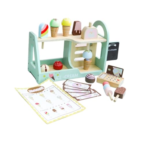 Perfeclan Eiscreme-Set aus Holz, Lebensmittel-Spielzeug-Set, frühes Lernspielzeug, Rollenspiel-Spielzeug, Eiscreme-Spielzeug für Kinder im Alter von 3, 4, 5, 6 von Perfeclan