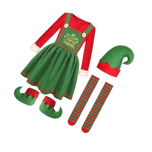 Perfeclan Elf Weihnachten Kostüm Kinder Kleidung Set für Bühne Auftritte Halloween Geburtstag, für Mädchen 110 von Perfeclan