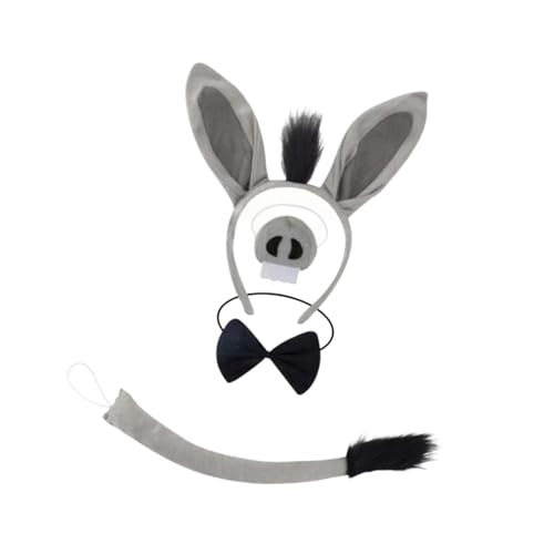 Perfeclan Esel Kostüm Zubehör Set Esel Ohren Stirnband Schwanz für Halloween Karneval, 4 Stück Perfeclan Esel Kostüm Zubehör Set Esel Ohren Stirnband Schwanz für Halloween Karneval, 4 Stück von Perfeclan