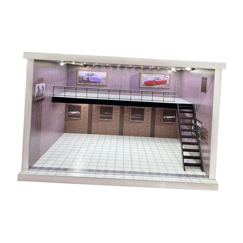 Perfeclan Garagenvitrine im Maßstab 1/64, 1/36 und 1/32, Acryl-Automodell-Parkplatz mit LED-Leuchten für Sammler, Legierungs-Automodell-Display, Rosa Rechte Treppe von Perfeclan