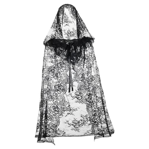 Perfeclan Halloween Hexenumhang Spitzen-Tüllumhang Vielseitiges Accessoire mit Bindeverschluss, 90cm Perfeclan Halloween Hexenumhang Spitzen-Tüllumhang Vielseitiges Accessoire mit Bindeverschluss, 90cm von Perfeclan