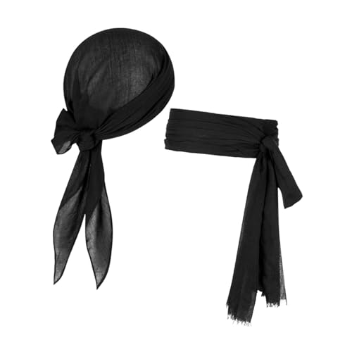 Perfeclan Halloween Piratenkostüm-Set, Turbanschärpe, Piratenbandana für Mottoparty, Herren, Schwarz von Perfeclan