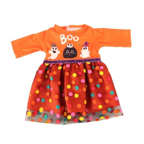 Perfeclan Halloween-Puppenkostüm, 18-Zoll-Puppenkleidung, Puppenanziehsachen, kreative Mädchenpuppe, Halloween-Kleid, Puppenzubehör für Cosplay, Orange von Perfeclan