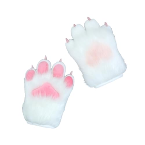 Perfeclan Handschuhe mit Katzenpfoten, zum Verkleiden von Mädchen, Plüschhandschuhe für Bühnenauftritte, Karneval, Abschlussball, Weiß von Perfeclan