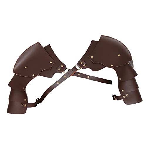 Perfeclan Herren Schulterschutz Pauldron Größenverstellbarer mittelalterlicher Steampunk Ritter Brustgurt Umhang für Kostüm Cosplay Kostümparty, Dunkelbraun von Perfeclan