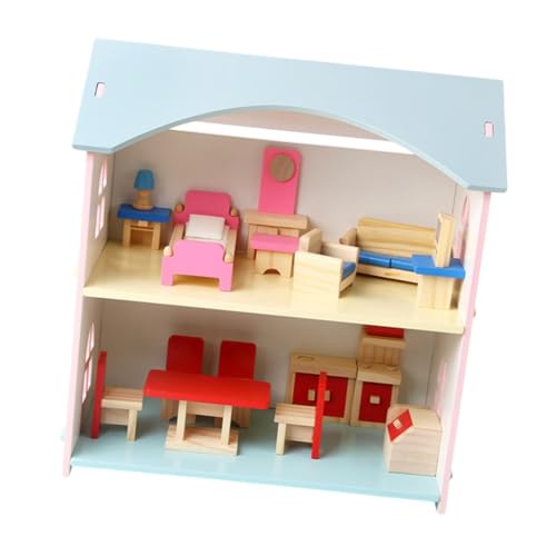 Perfeclan Hölzernes Puppenhaus mit Möbeln, Lernspielzeug, einfach zu montierende Villa, Rollenspiel für Mädchen ab 3 Jahren, Geschenk für Mädchen und Kinder von Perfeclan