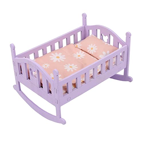 Perfeclan Hohe Simulation Mode Puppenbett Holzmöbel mit Steppdecke, Kissen Und Schlafzimmer für 1:12 Puppendekor DIY Szene von Perfeclan