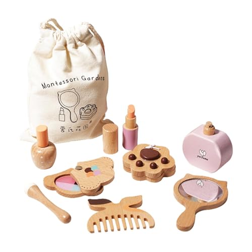 Perfeclan Holz Make -up -Spielzeugset tun vor, Schönheitssalon Spiel Set frühes Lernen von Kamm Make -up Pinsel Kosmetische Set Spielzeug für jetzige von Perfeclan