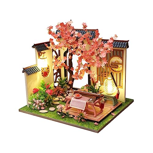 Perfeclan Holz-Miniatur-Puppenhaus-DIY-Kits, handgefertigtes DIY--Modell, mit Licht, Kits für Kleinkinder, Jungen, , Rosa Baum von Perfeclan