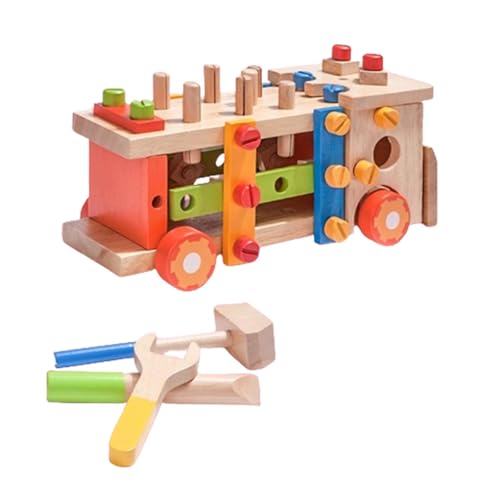 Perfeclan Holz-Werkzeugset für Kinder mit Werkzeug, Auto, Geschenke, Werkzeugset für Feinmotorik, großer Werkzeugkasten für Kinder für Jungen und Mädchen im von Perfeclan