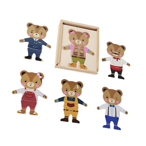 Perfeclan Holzbär-Ankleide-Puzzle-Set, Wechselkleidungsspiele mit Aufbewahrungsbox, Montessori-Spielzeug für Babys, Kinder, Mädchen, Jungen, von Perfeclan