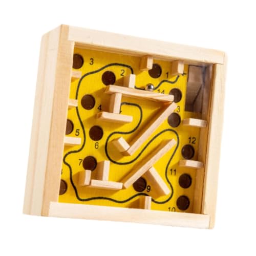 Perfeclan Holzlabyrinth-Brettspiel, Aktivitätsbrett, traditionelles Spiel, Marmorlabyrinth für Jungen und Mädchen, Kinder im Alter von 3, 4, 5 und 6 Jahren, Gelb von Perfeclan