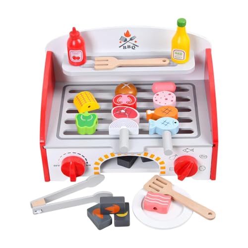 Perfeclan Holzspielzeug-Grillset, Grillspielzeug, so tun, als ob Sie Kochen würden, Spielset, so tun, als würden Sie Grillzubehör für Kinder im Alter von 3 4 5 von Perfeclan