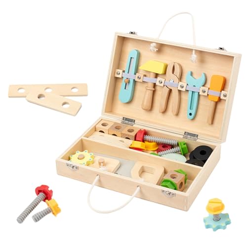 Perfeclan Holzwerkzeugset für Kinder, Werkzeugkasten-Spielzeug, Lernspielzeug, Rollenspiel, Schrauben- und Muttern-Set, Montessori-Spielzeug für Kinder, von Perfeclan