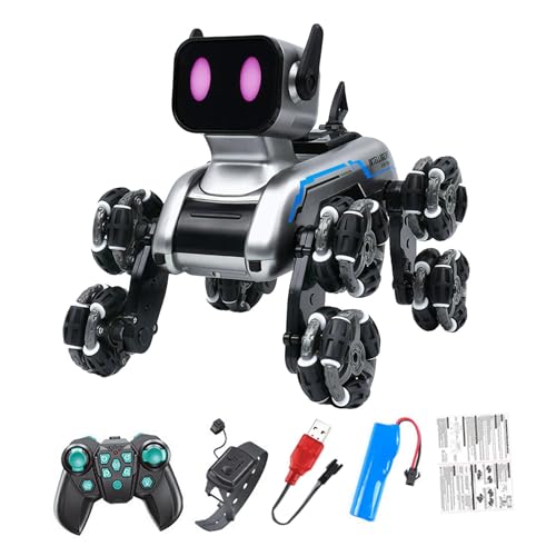 Perfeclan Intelligenter Ferngesteuerter Roboter-Spielzeughund, wiederaufladbar, lustiger Ferngesteuerter -Roboter mit Musik, LED-Augen für Jungen und, Uhren-Controller von Perfeclan