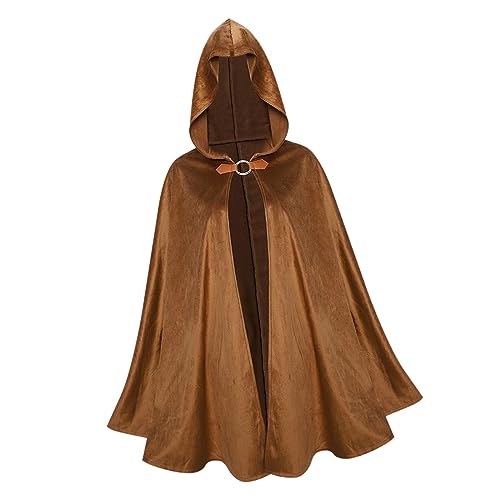 Perfeclan -Kapuzenumhang aus Samt, viktorianisches Capelet, mittelalterliches Halloween-Kostüm, BRAUN, 90CM von Perfeclan