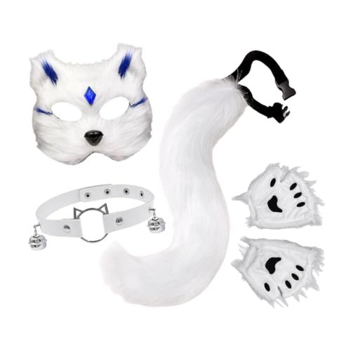 Perfeclan Katzen-Maske und Schwanz-Set, Cosplay-Kostüm-Set für Weihnachten, Verkleidung, Geburtstag, Weiß Blau Perfeclan Katzen-Maske und Schwanz-Set, Cosplay-Kostüm-Set für Weihnachten, Verkleidung, Geburtstag, Weiß Blau von Perfeclan