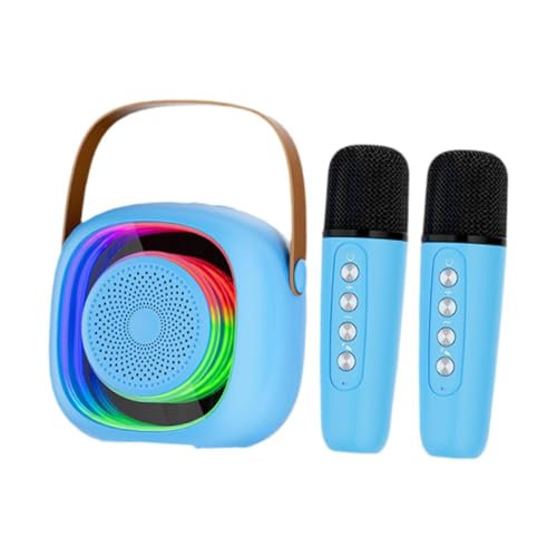 Perfeclan Mini-Karaoke-Maschine mit 2 Mikrofonen Home KTV Karaoke-Lautsprecher Unterhaltung Tragbarer BT-Lautsprecher Musik-Player Spielzeug, Blau von Perfeclan