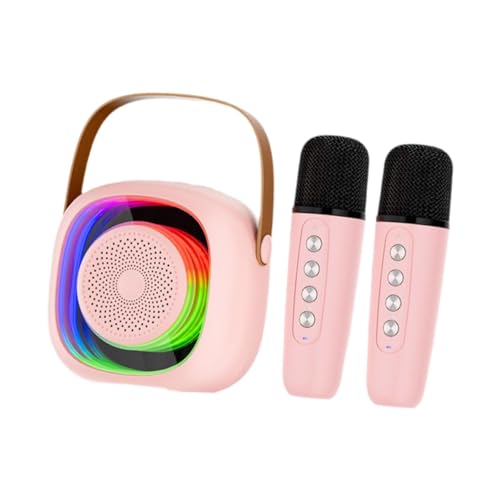 Perfeclan Mini-Karaoke-Maschine mit 2 Mikrofonen Home KTV Karaoke-Lautsprecher Unterhaltung Tragbarer BT-Lautsprecher Musik-Player Spielzeug, Rosa von Perfeclan