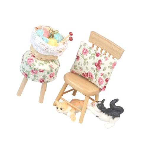 Perfeclan Miniatur Stuhl Set für Puppenhaus Elegante Holzmöbel für Kinderzimmer, Style A von Perfeclan