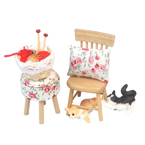 Perfeclan Miniatur Stuhl Set für Puppenhaus Elegante Holzmöbel für Kinderzimmer, Style B von Perfeclan