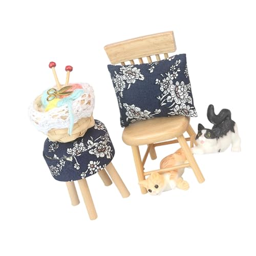 Perfeclan Miniatur Stuhl Set für Puppenhaus Elegante Holzmöbel für Kinderzimmer, Style D von Perfeclan